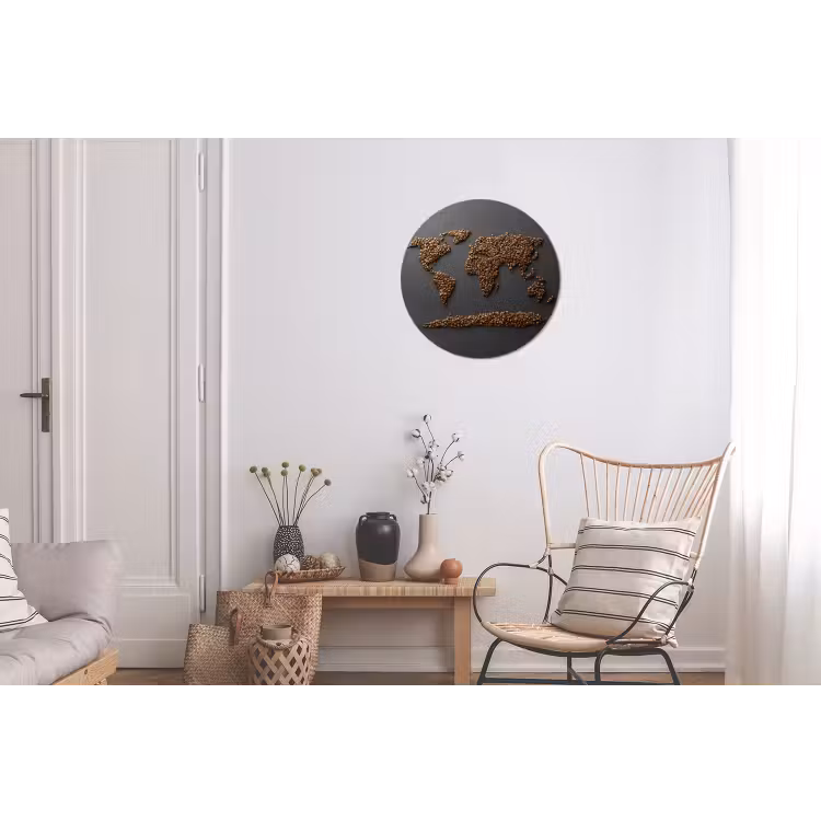 Wandcirkel - Aluminium - Wereldkaart - Koffie - Grijs — 2