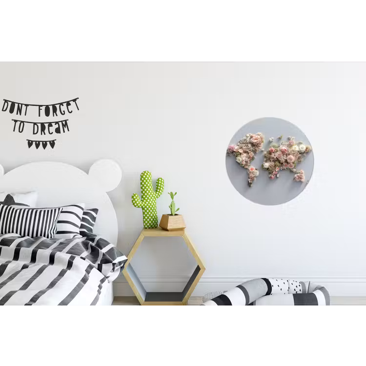 Wandcirkel - Aluminium - Wereldkaart - Rozen - Roze — 5