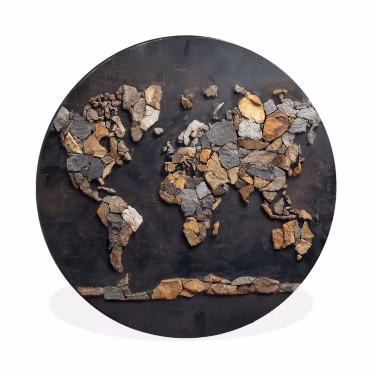 Wandcirkel - Aluminium - Wereldkaart - Stenen - Realistisch — 1