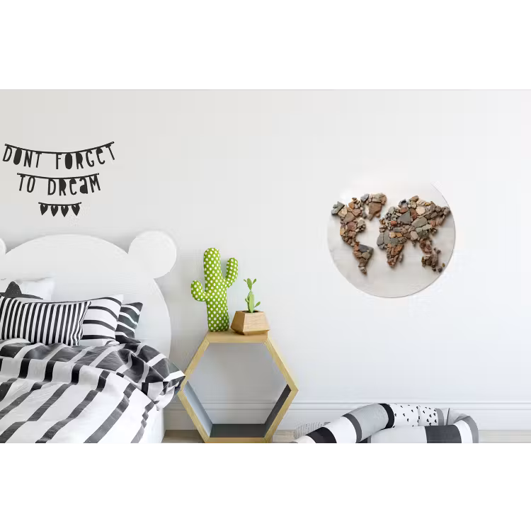 Wandcirkel - Aluminium - Wereldkaart - Stenen - Wit — 5