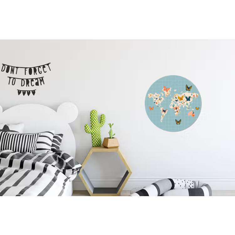 Wandcirkel - Aluminium - Wereldkaart - Vlinders - Dromerig — 5