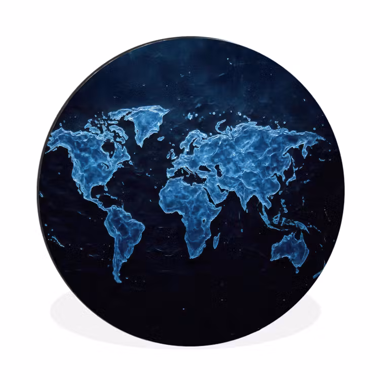 Wandcirkel - Aluminium - Wereldkaart - Waterstructuur - Blauw — 1