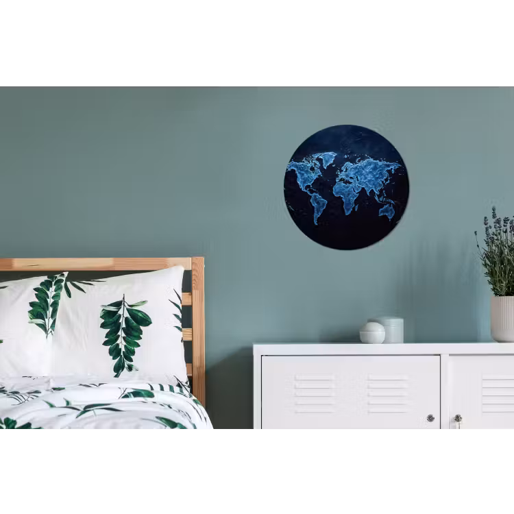 Wandcirkel - Aluminium - Wereldkaart - Waterstructuur - Blauw — 4