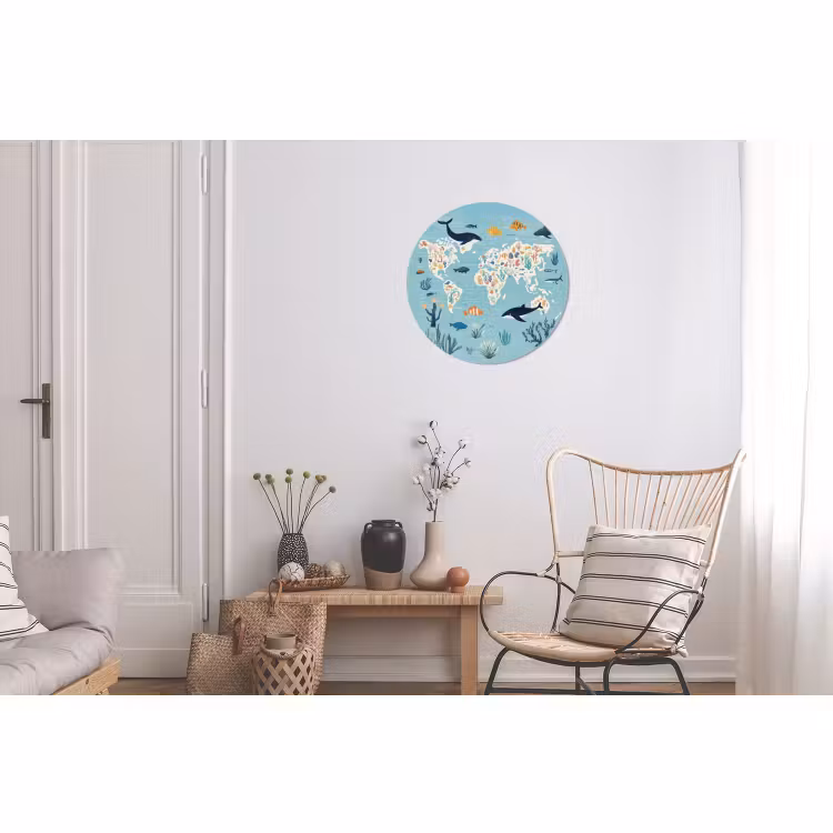 Wandcirkel - Aluminium - Wereldkaart - Zeeleven - Blauw — 2