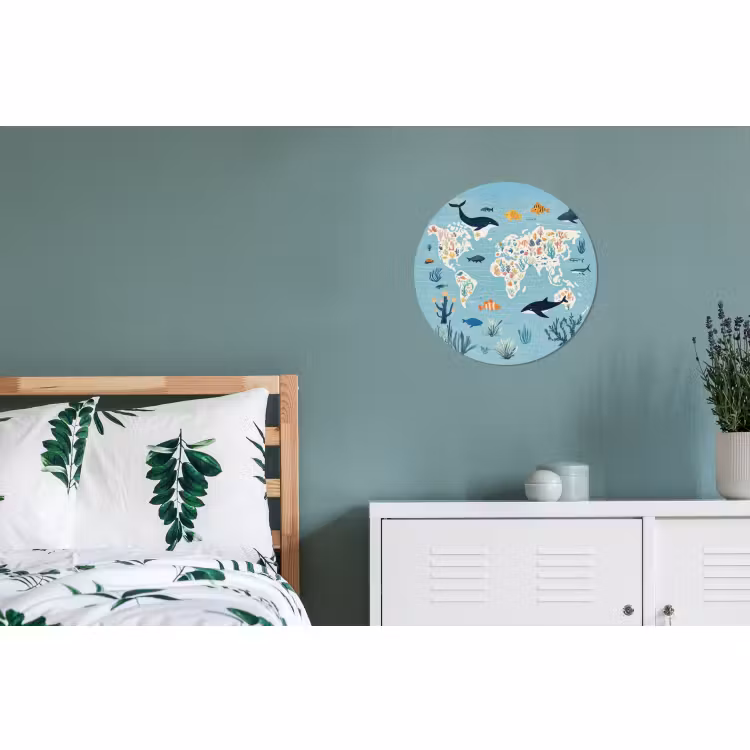 Wandcirkel - Aluminium - Wereldkaart - Zeeleven - Blauw — 4