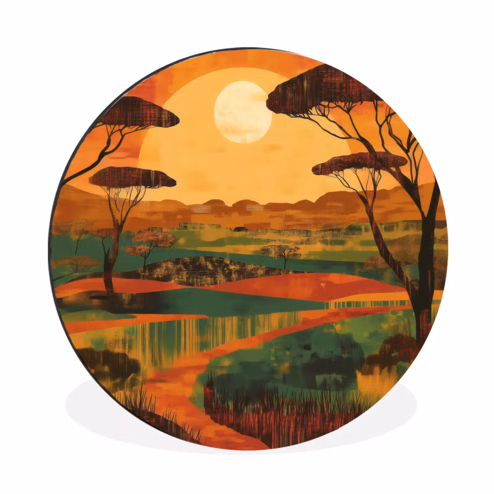 Wandcirkel - Aluminium - Landschap - Afrikaans - Zon — 1