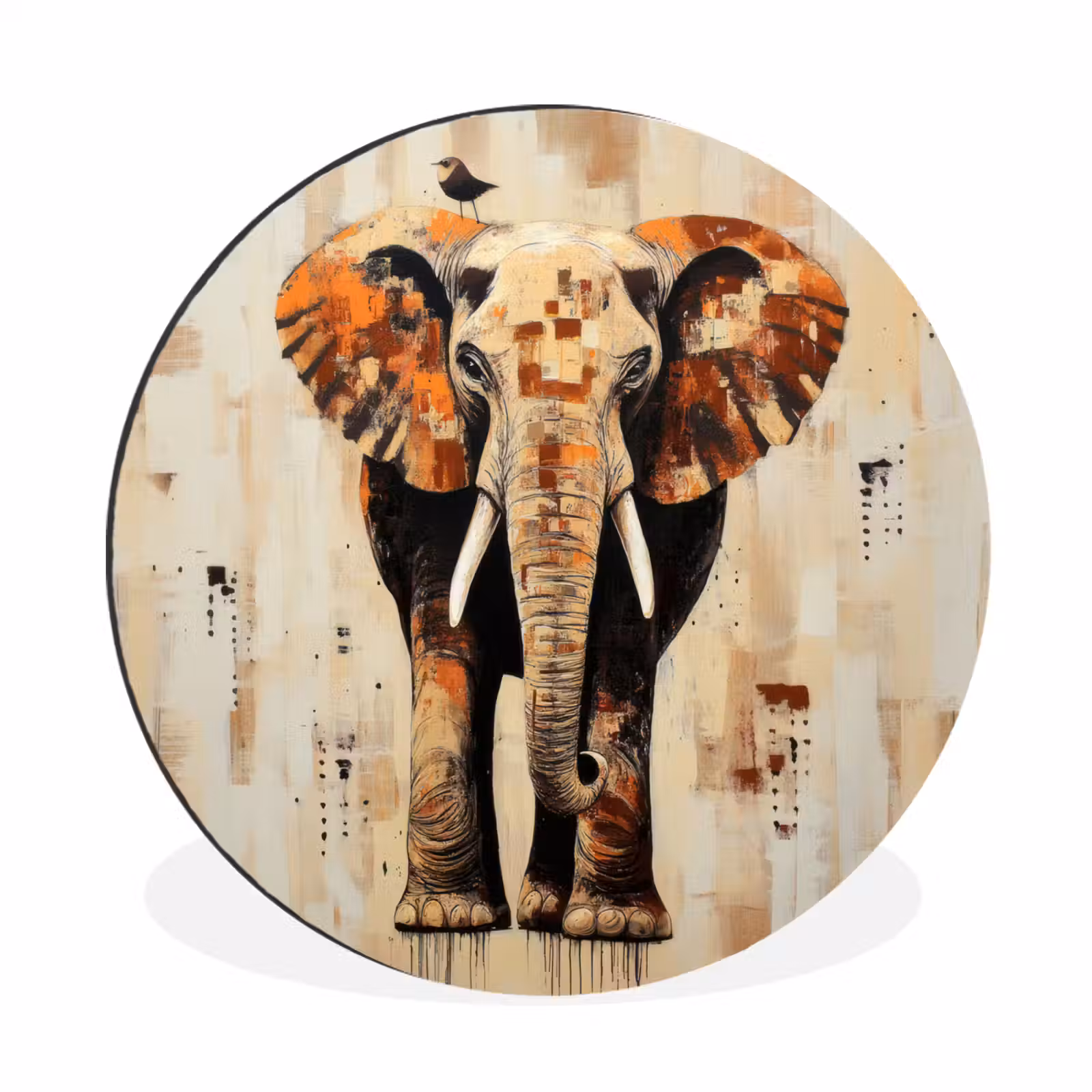 Wandcirkel - Aluminium - Olifant - Slurf - Mozaïek - Abstract — 1