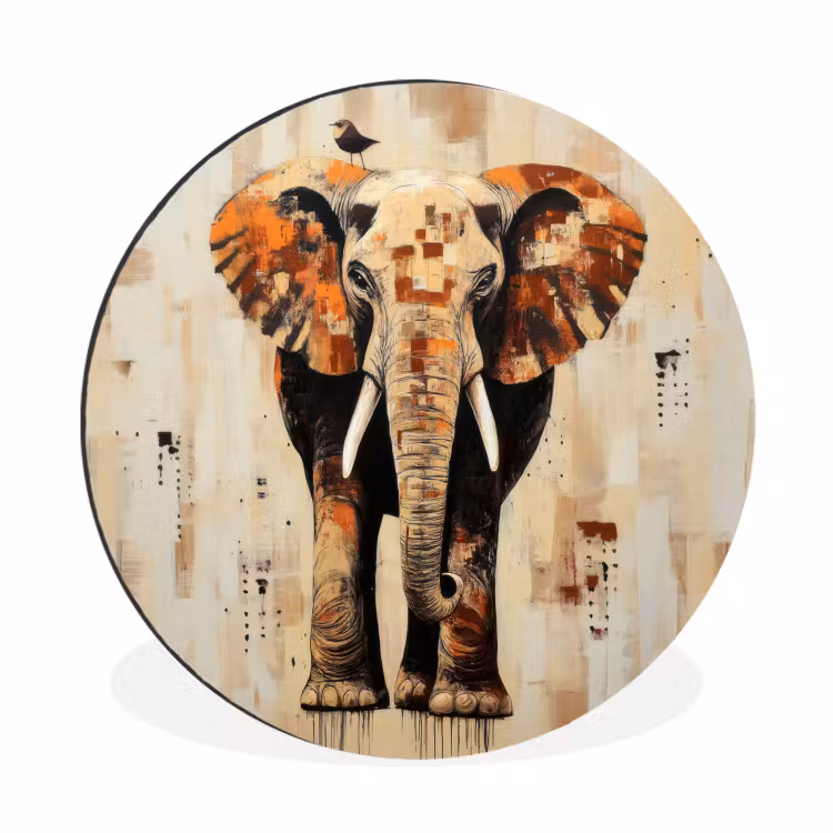 Wandcirkel - Aluminium - Olifant - Slurf - Mozaïek - Abstract — 1