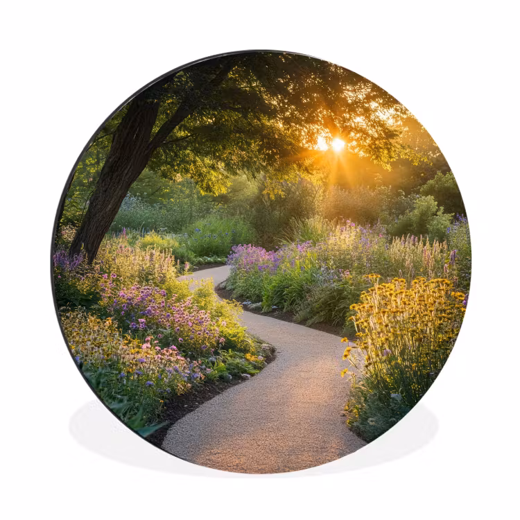 Wandcirkel - Aluminium - Pad - Bloemen - Park — 1