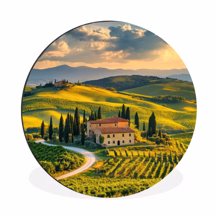 Wandcirkel - Aluminium - Toscane - Landschap - Wijngaarden — 1