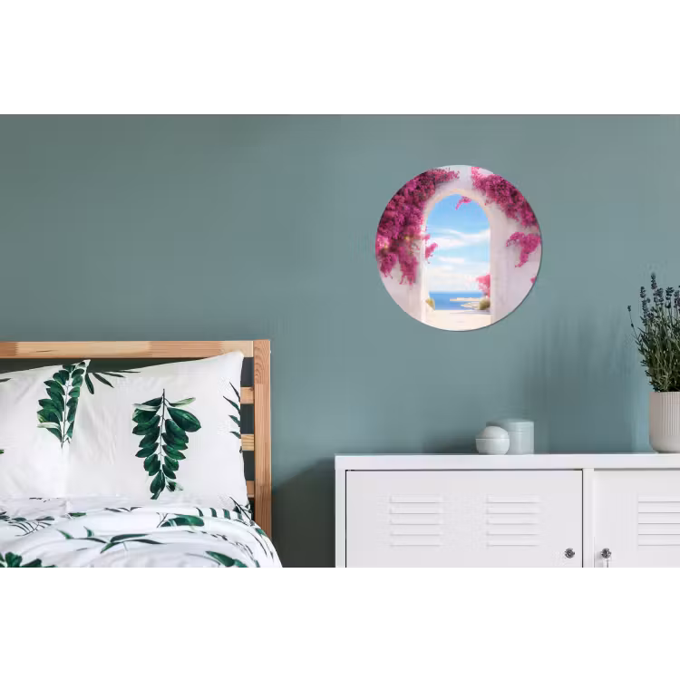 Wandcirkel - Aluminium - Zee - Roze - Bloemen - Poort — 4