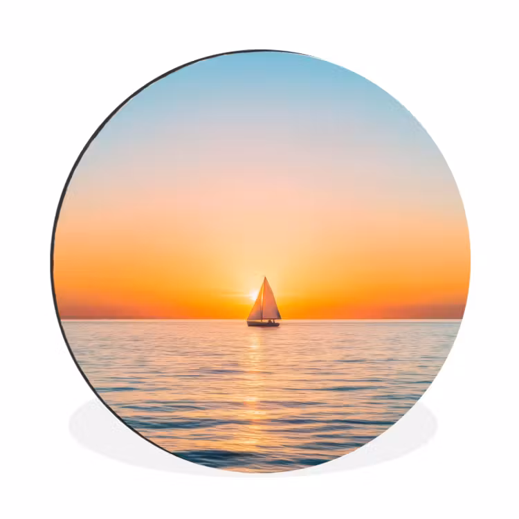 Wandcirkel - Aluminium - Zee - Zeilboot - Zonsondergang — 1
