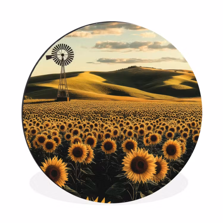 Wandcirkel - Aluminium - Zonnebloem - Veld - Windmolen — 1