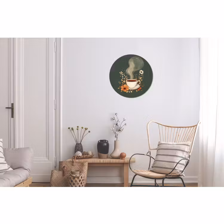 Wandcirkel - Aluminium - Kop - Bloemen - Groen - Koffie — 2