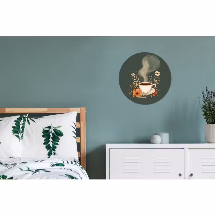 Wandcirkel - Aluminium - Kop - Bloemen - Groen - Koffie — 4