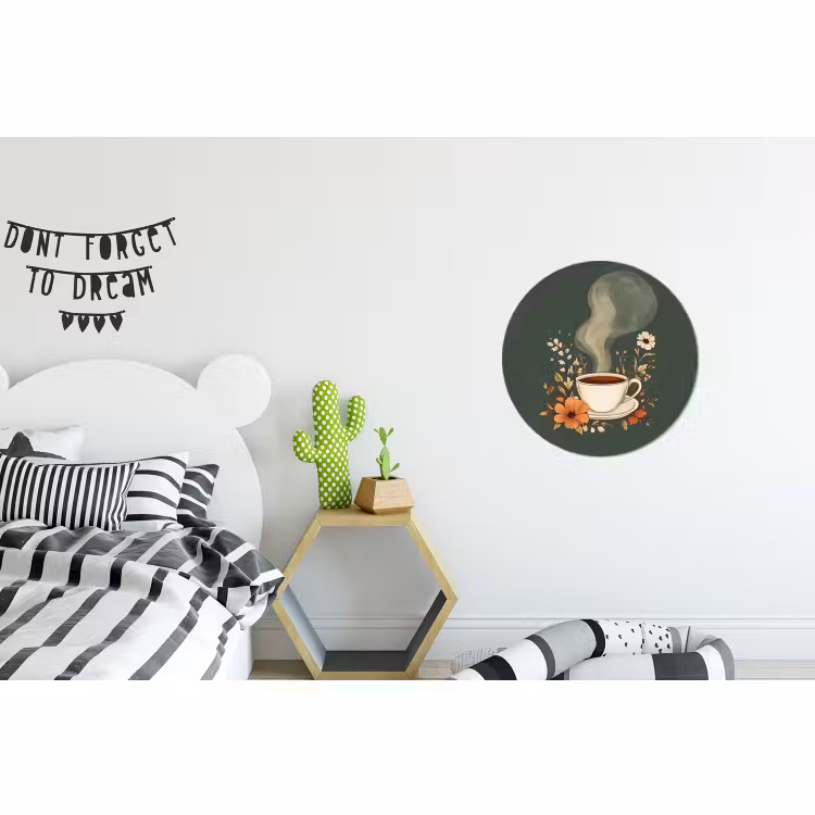 Wandcirkel - Aluminium - Kop - Bloemen - Groen - Koffie — 5