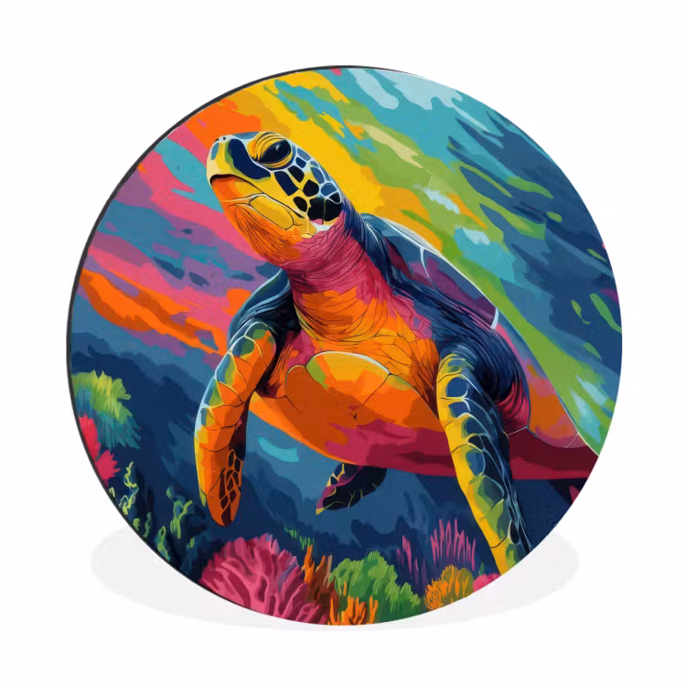 Wandcirkel - Aluminium - Koraal - Schildpad - Abstract - Water — 1