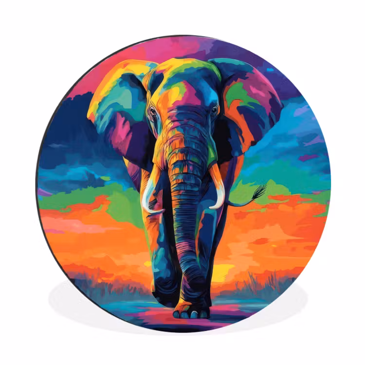 Wandcirkel - Aluminium - Olifant - Kleurrijk - Lucht - Abstract — 1