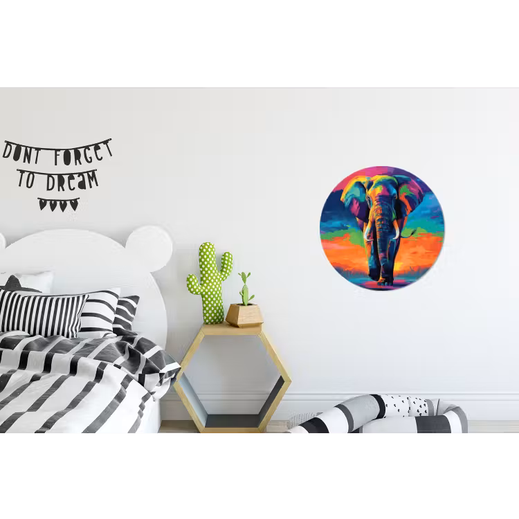 Wandcirkel - Aluminium - Olifant - Kleurrijk - Lucht - Abstract — 5