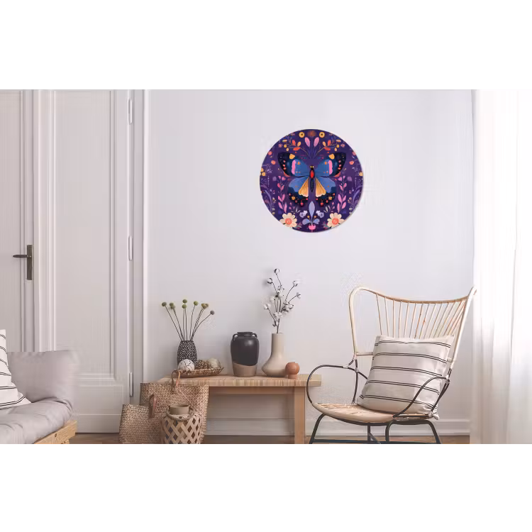 Wandcirkel - Aluminium - Sierlijk - Bloemen - Vlinder - Paars — 2