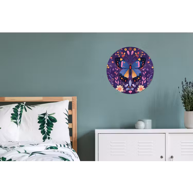 Wandcirkel - Aluminium - Sierlijk - Bloemen - Vlinder - Paars — 4