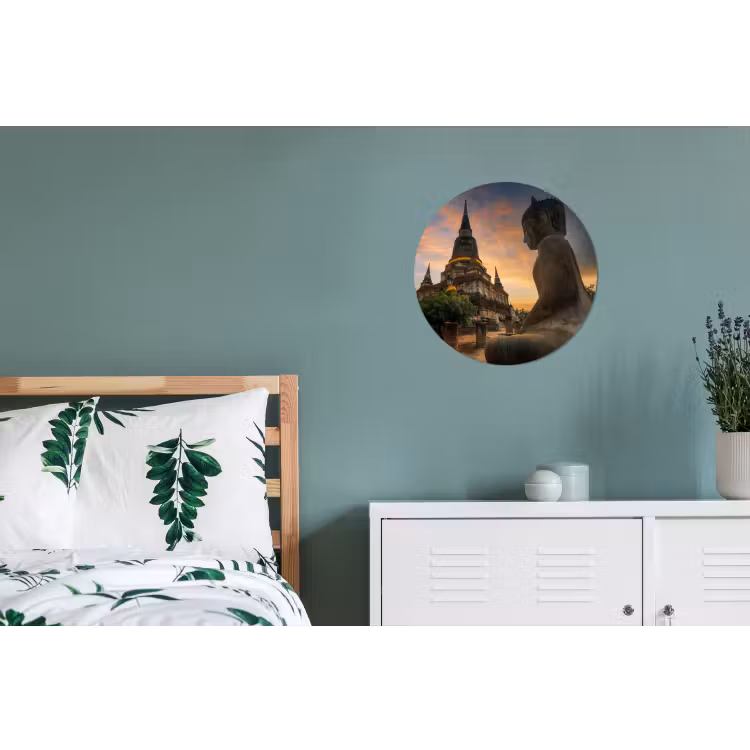 Wandcirkel - Aluminium - Tempel - Zonsondergang - Boeddha beelden - Buddha — 4