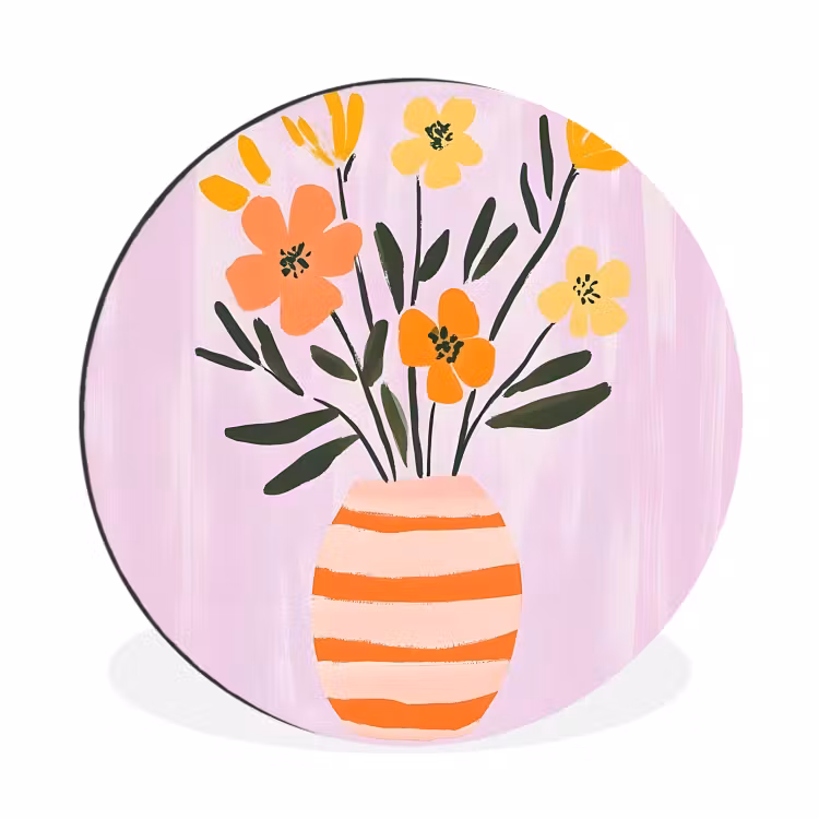 Wandcirkel - Aluminium - Vaas - Gestreept - Bloemen - Oranje — 1