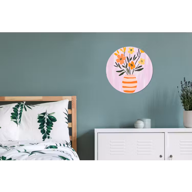 Wandcirkel - Aluminium - Vaas - Gestreept - Bloemen - Oranje — 4