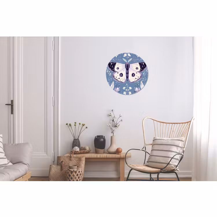 Wandcirkel - Aluminium - Vlinder - Bloemtakken - Lichtblauw — 2