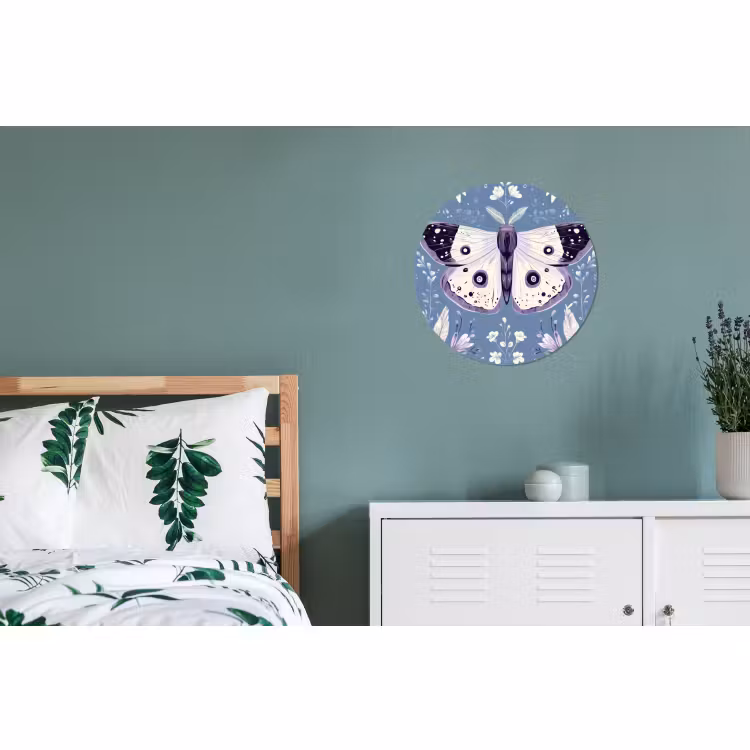 Wandcirkel - Aluminium - Vlinder - Bloemtakken - Lichtblauw — 4