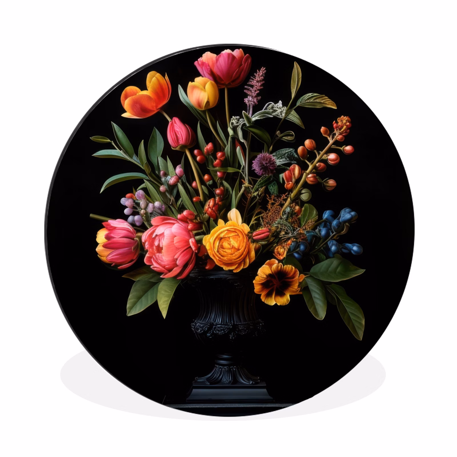 Wandcirkel - Aluminium - Tulpen - Bessen - Boeket - Vaas — 1