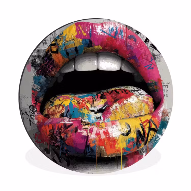 Wandcirkel - Aluminium - Lippen - Graffiti - Expressief — 1