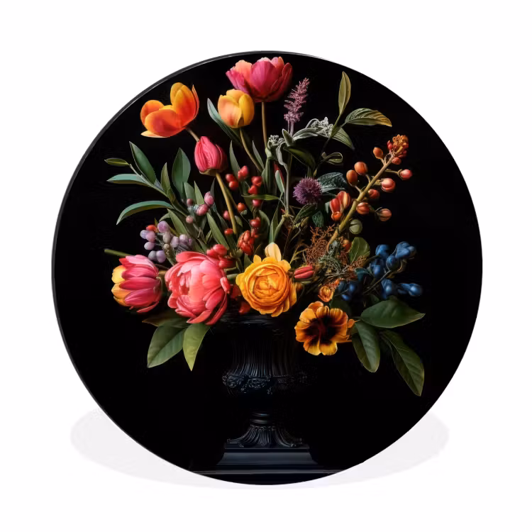 Wandcirkel - Aluminium - Tulpen - Bessen - Boeket - Vaas — 1