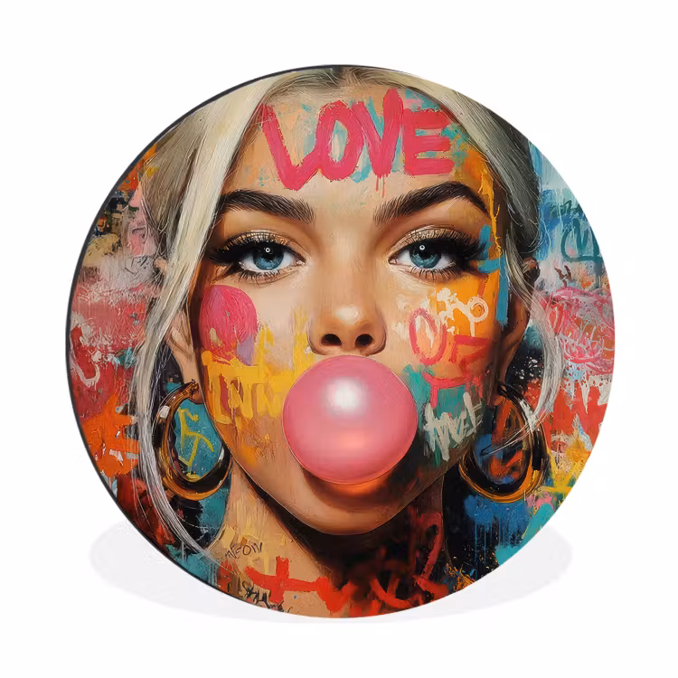 Wandcirkel - Aluminium - Vrouw - Kauwgom - Graffiti - Love — 1