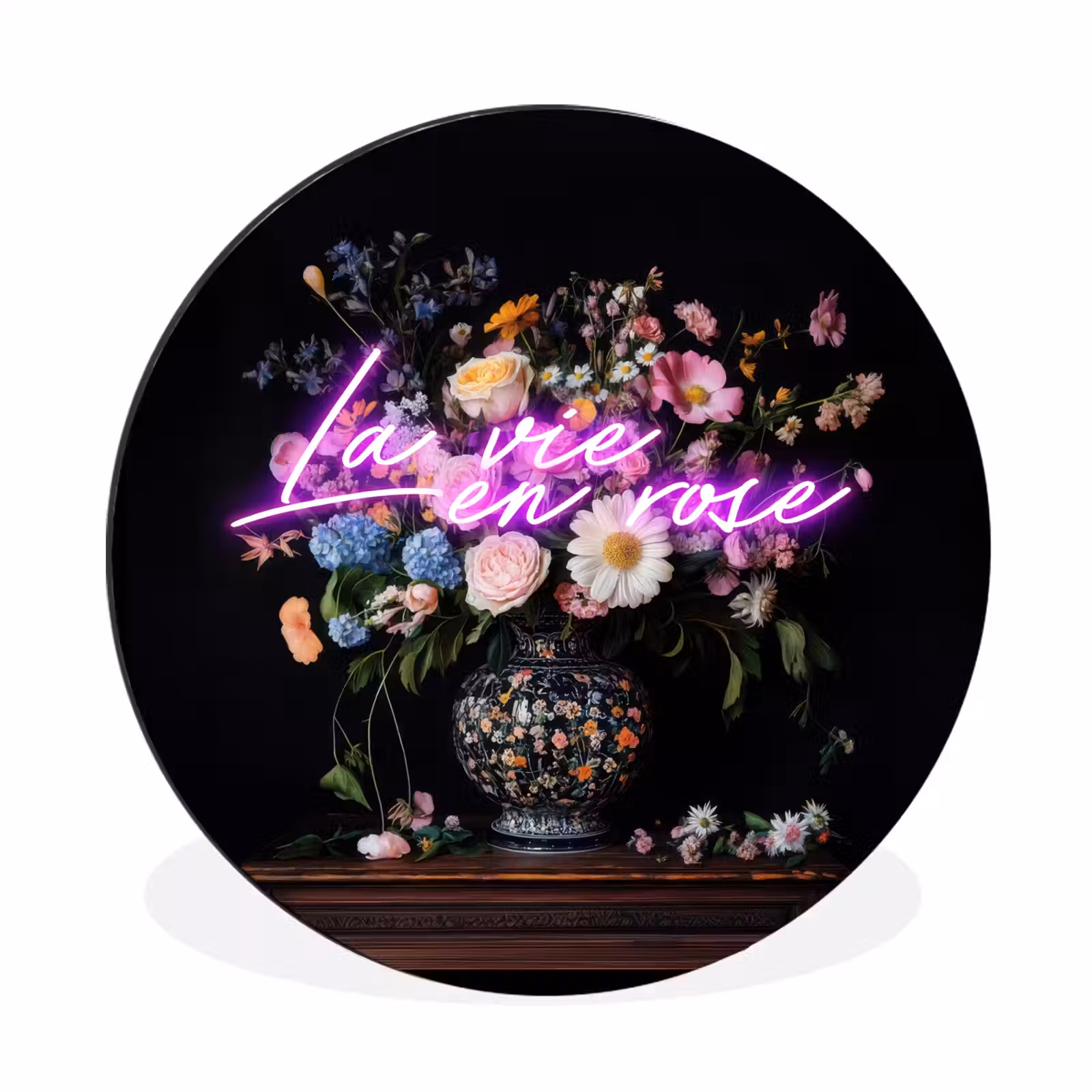 Wandcirkel - Aluminium - Neon - Vaas - Bloemen — 1