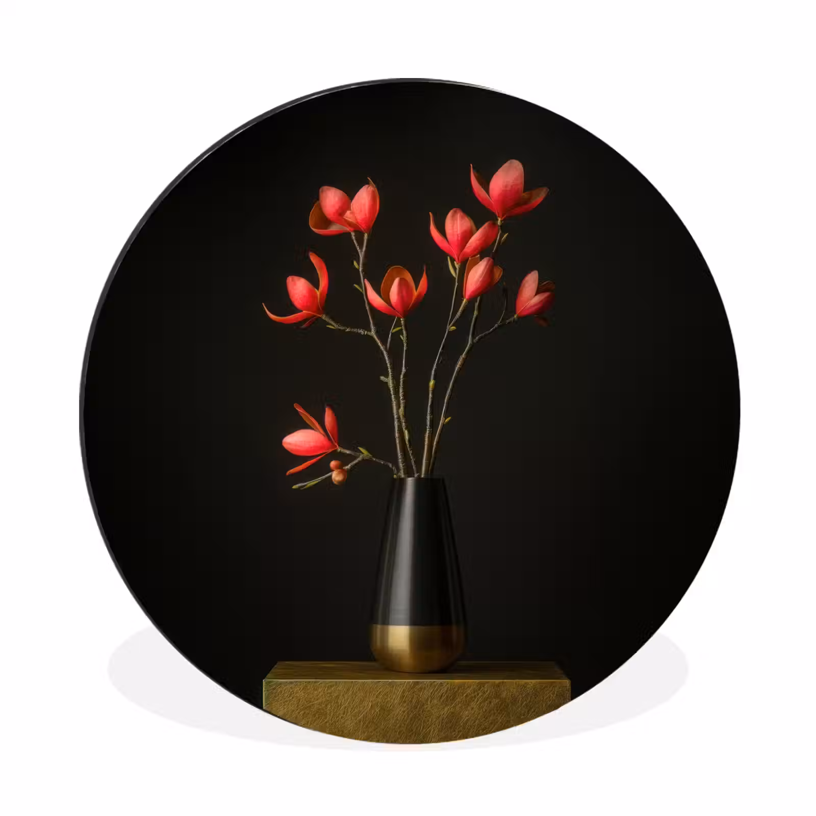 Wandcirkel - Aluminium - Rode - Bloemen - Vaas — 1