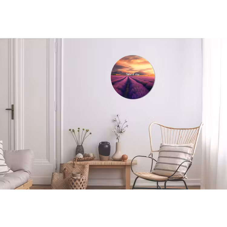 Wandcirkel - Aluminium - Lavendelveld - Quote - Zonsondergang — 2