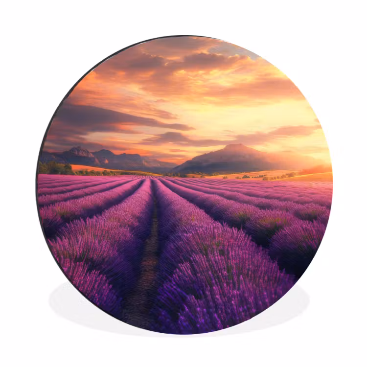 Wandcirkel - Aluminium - Lavendelveld - Zonsondergang - Paars — 1