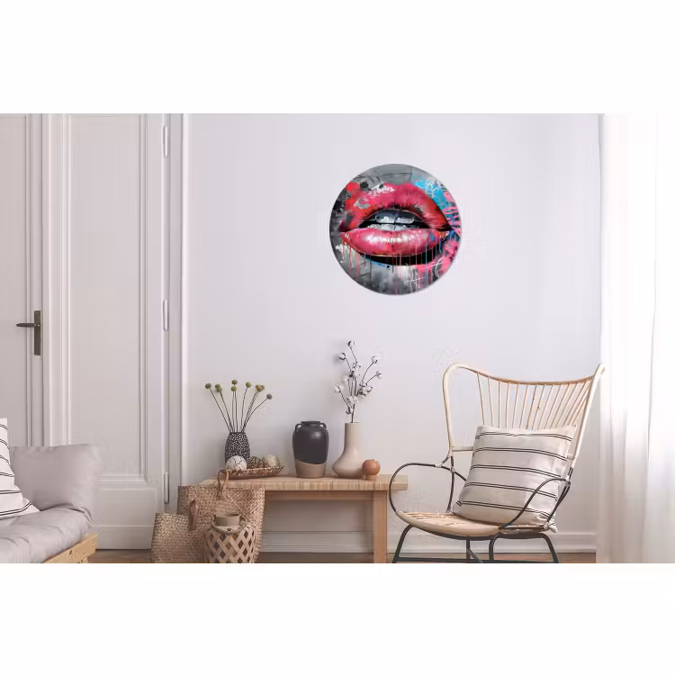 Wandcirkel - Aluminium - Lippen - Felroze - Graffiti - Verfstrepen — 2