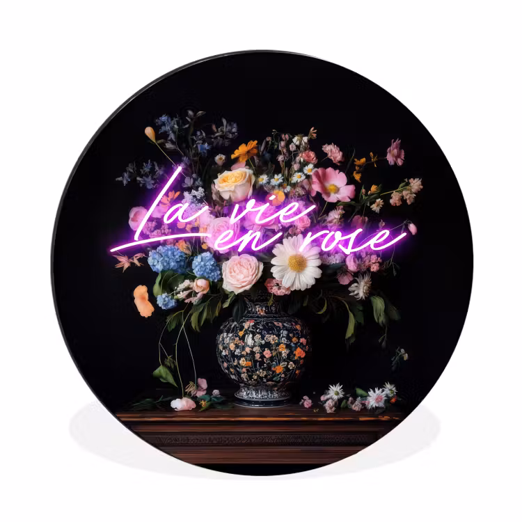 Wandcirkel - Aluminium - Neon - Vaas - Bloemen — 1