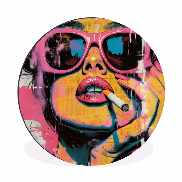 Wandcirkel - Aluminium - Portret - Vrouw - Abstract - Zonnebril — 1