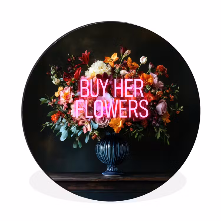 Wandcirkel - Aluminium - Quote - Bloemen - Vaas - Neon — 1