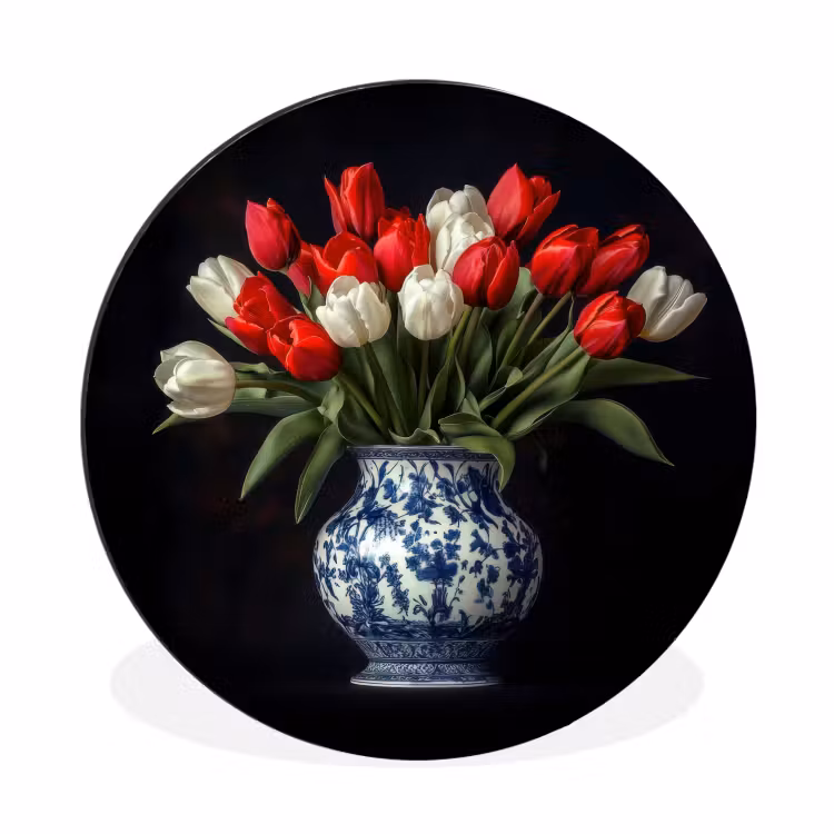 Wandcirkel - Aluminium - Rode - Bloemen - Tulpen - Vaas — 1
