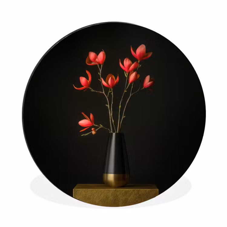 Wandcirkel - Aluminium - Rode - Bloemen - Vaas — 1