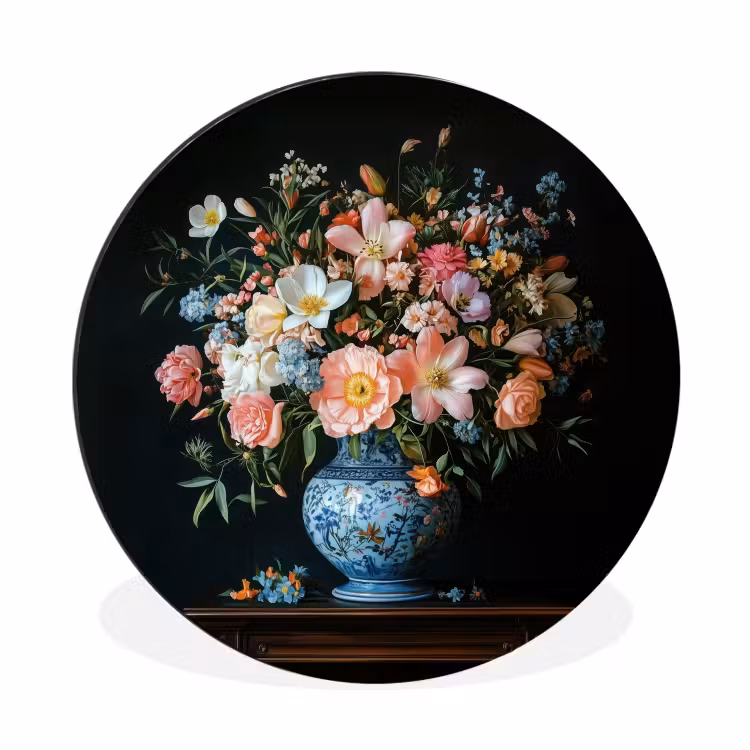 Wandcirkel - Aluminium - Roze - Bloemen - Vaas - Kleuren — 1