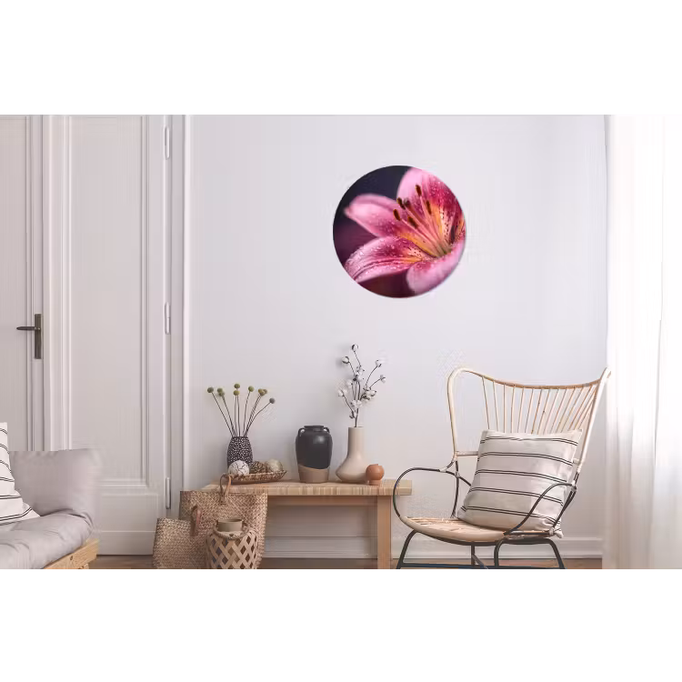 Wandcirkel - Aluminium - Roze - lelie - Dauwdruppels — 2