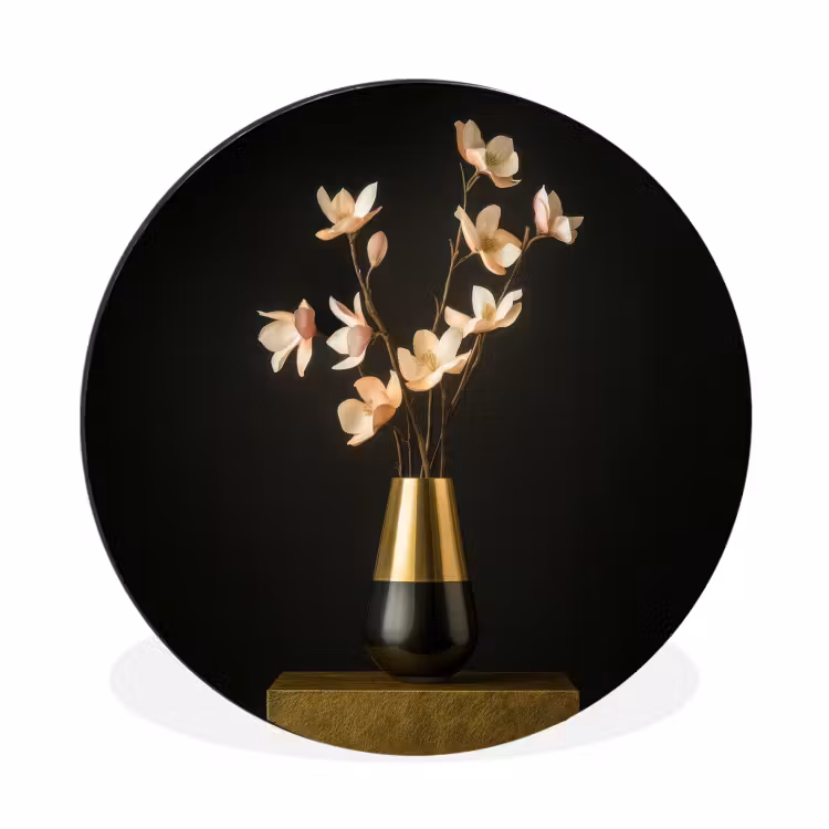 Wandcirkel - Aluminium - Sierlijk - Boeket - Goud - Vaas — 1