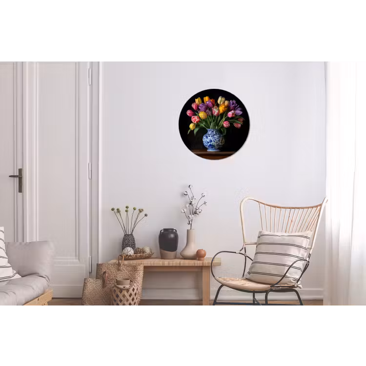 Wandcirkel - Aluminium - Tulpen - Kleuren - Hout - Vaas — 2