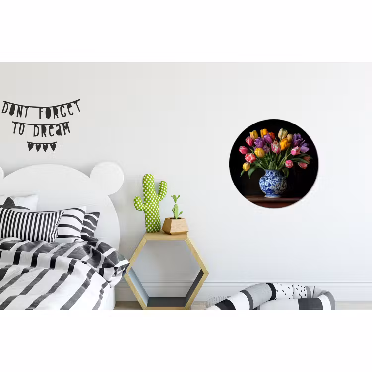 Wandcirkel - Aluminium - Tulpen - Kleuren - Hout - Vaas — 5