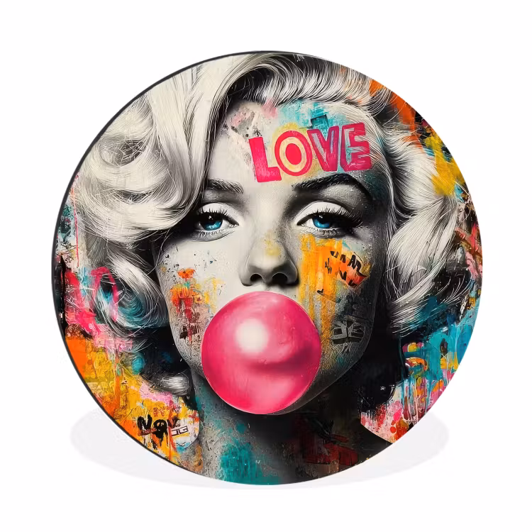 Wandcirkel - Aluminium - Vrouw - Kauwgom - Graffiti - Neonkleuren — 1